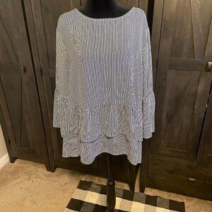 Time and Tru Striped Peplum Bell Sleeve Top Size XXL(20)